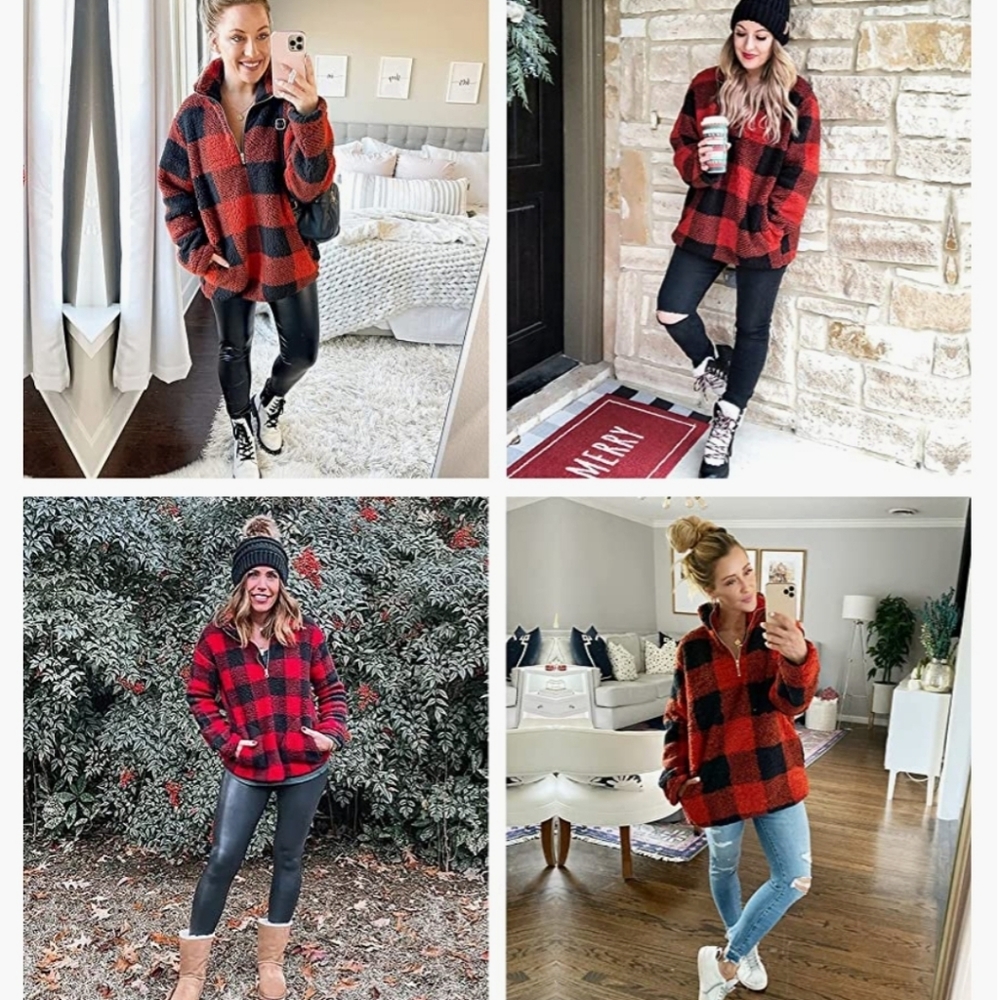 🔥 Sherpa Pullover Quarter Zip Long Sleeve Fluffy Soft Fleece Jackets Sweaters - Picture 3 of 5